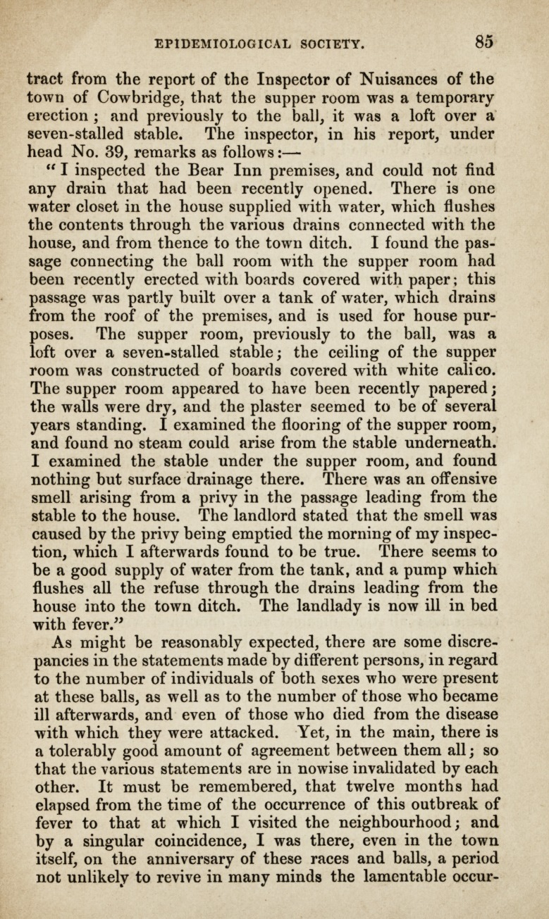 On the Occurrence of Fever at Cowbridge in 1853.