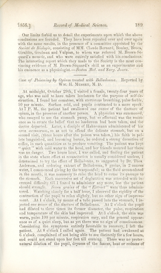 Case of Poisoning by Opium Treated, with Belladonna.
