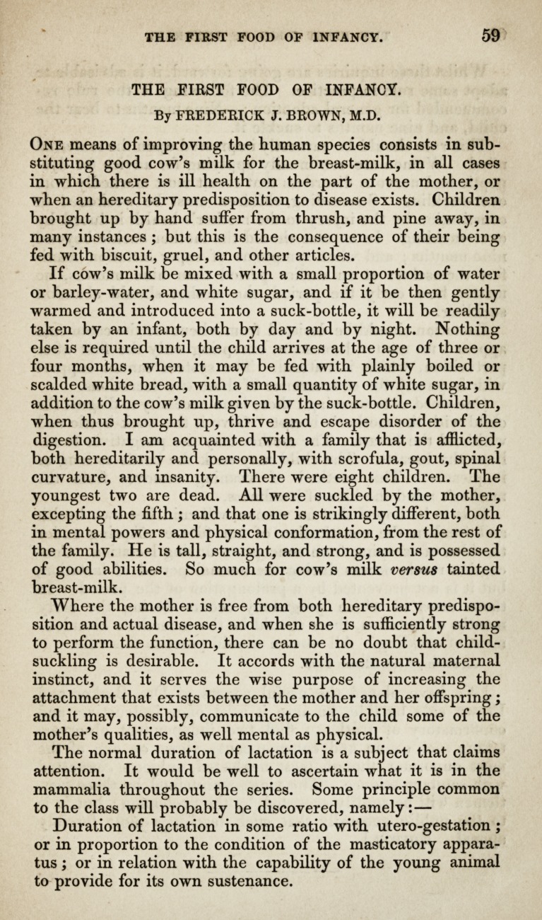 The First Food of Infants.