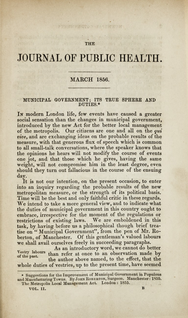 Municipal Government: Its True Sphere and Duties.