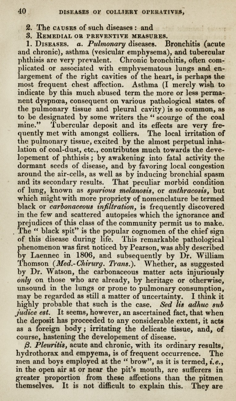 Diseases of Colliery Operatives in South Lancashire.