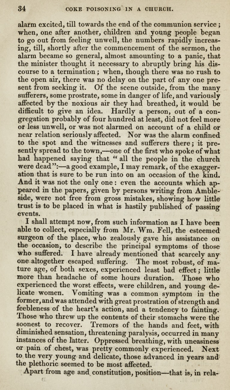 Coke Poisoning in a Church: Notice of the Noxious Effects of Effluvia from a Coke-Fire Escaping into a Church during Service.