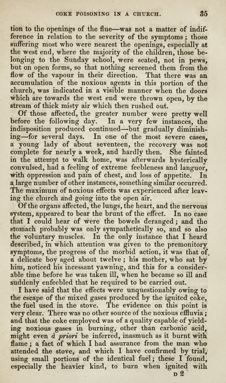 Coke Poisoning in a Church: Notice of the Noxious Effects of Effluvia from a Coke-Fire Escaping into a Church during Service.