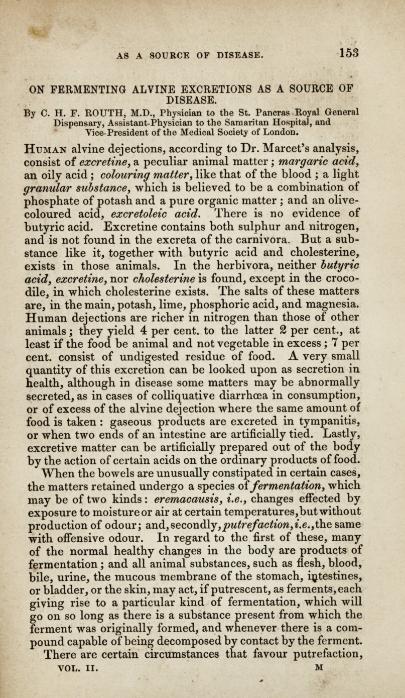 Fermenting Alvine Excretions as a Source of Disease.