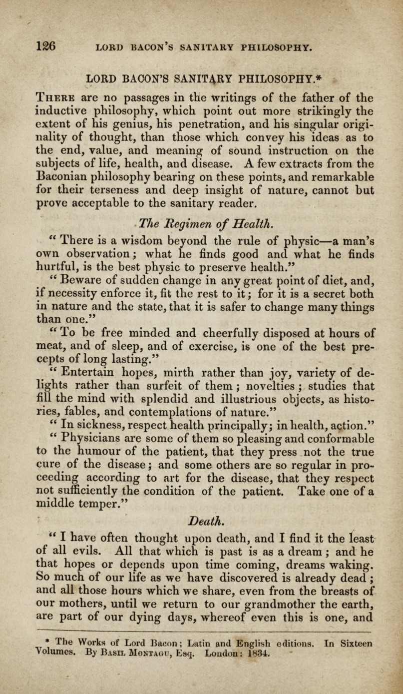 Lord Bacon's Sanitary Philosophy.