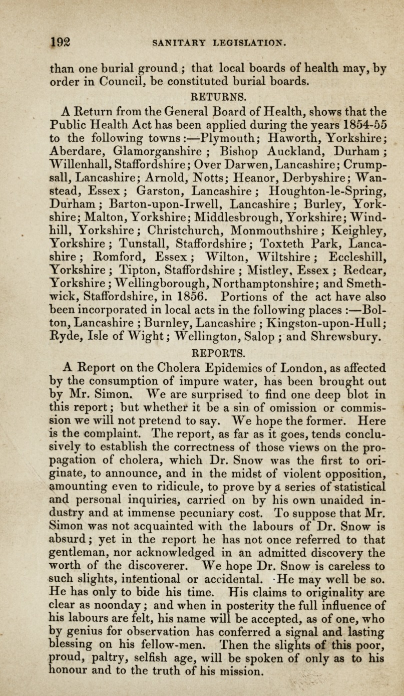 Notices of Bills and Returns, and of the Report of Mr. Simon on Cholera.