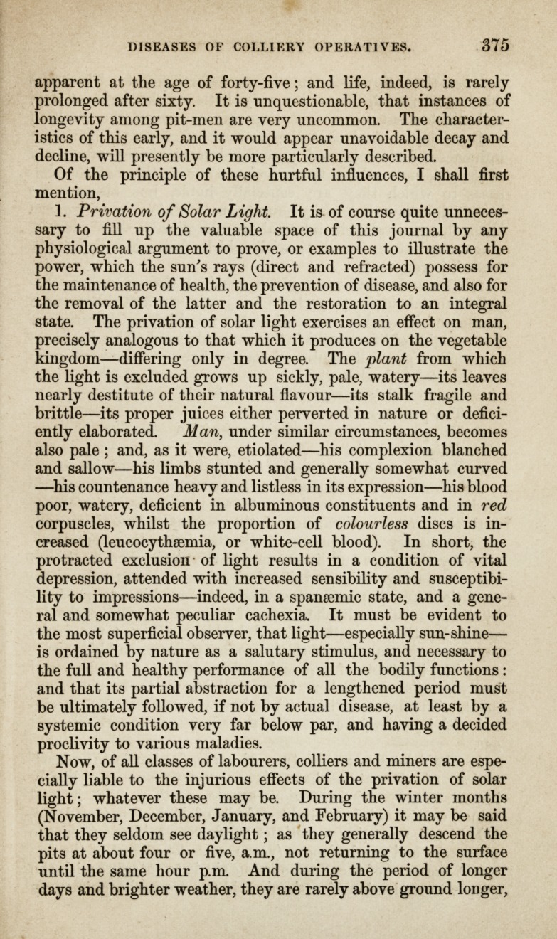 Diseases of Colliery Operatives, and Their Preventible Causes.