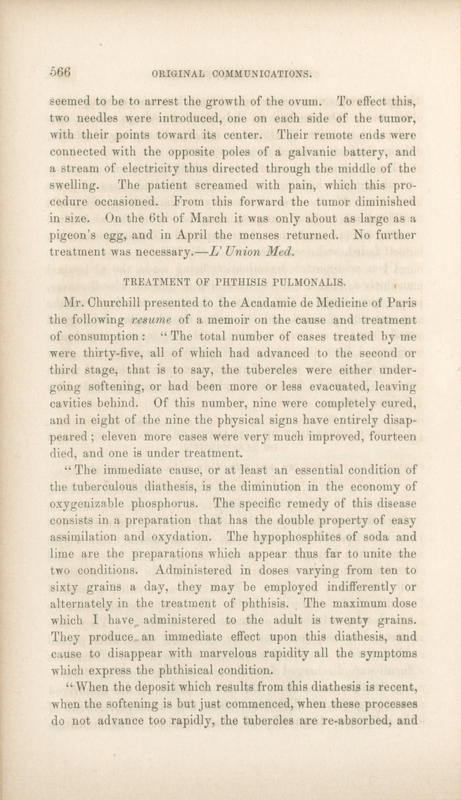 Treatment of Phthisis Pulmonalis.