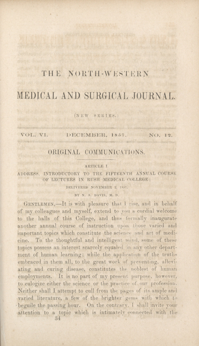 Address, Introductory to the Annual Course of Lectures in Rush Medical College.