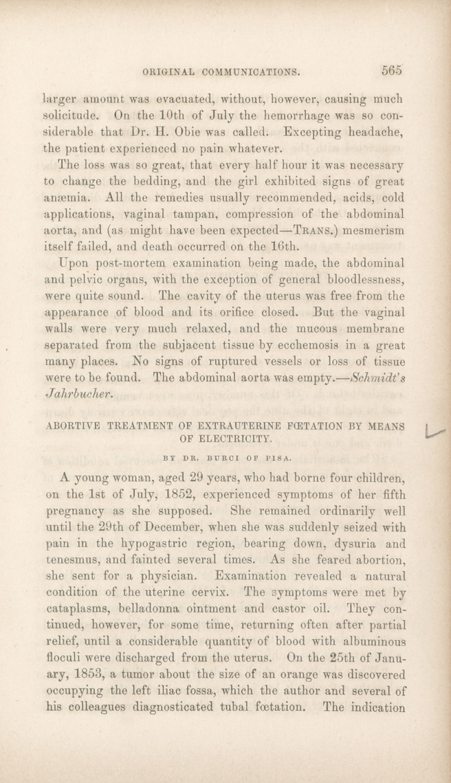 Abortive Treatment of Extrauterine Fœtation by Means of Electricity.