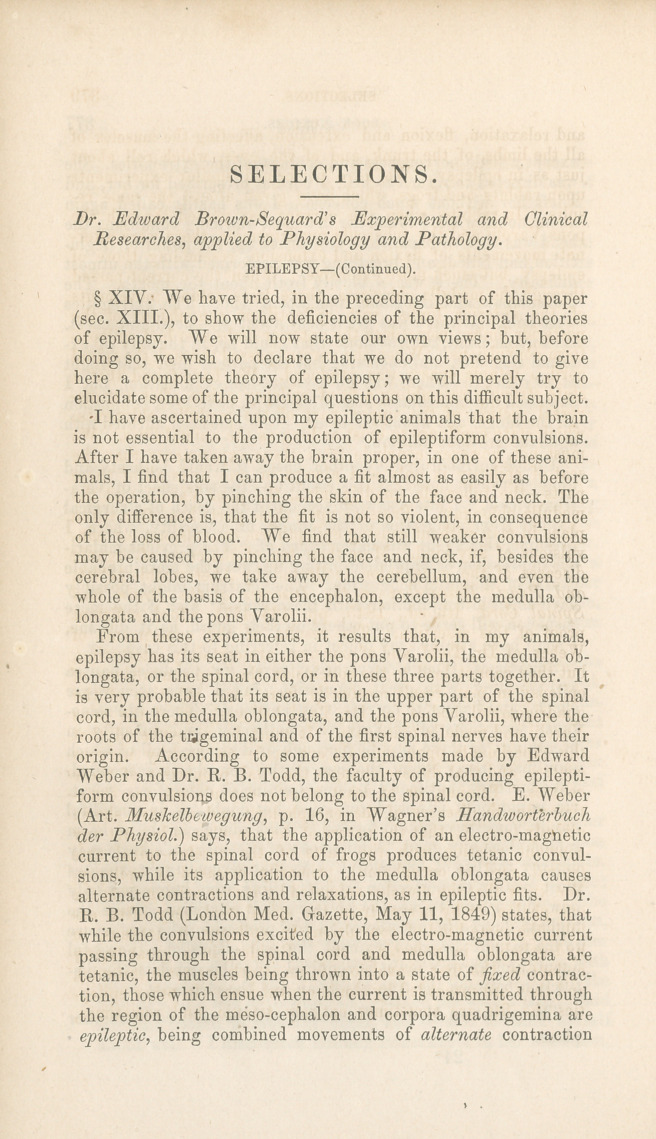 Dr. Edward Brown-Sequard's Experimental and Clinical Researches-Epilepsy.
