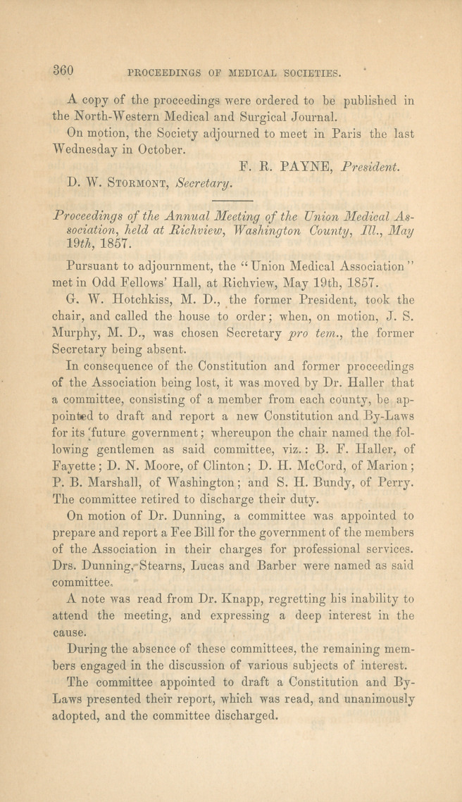 Annual Meeting of the Union Medical Association, at Richview, Washington Co., Ill.