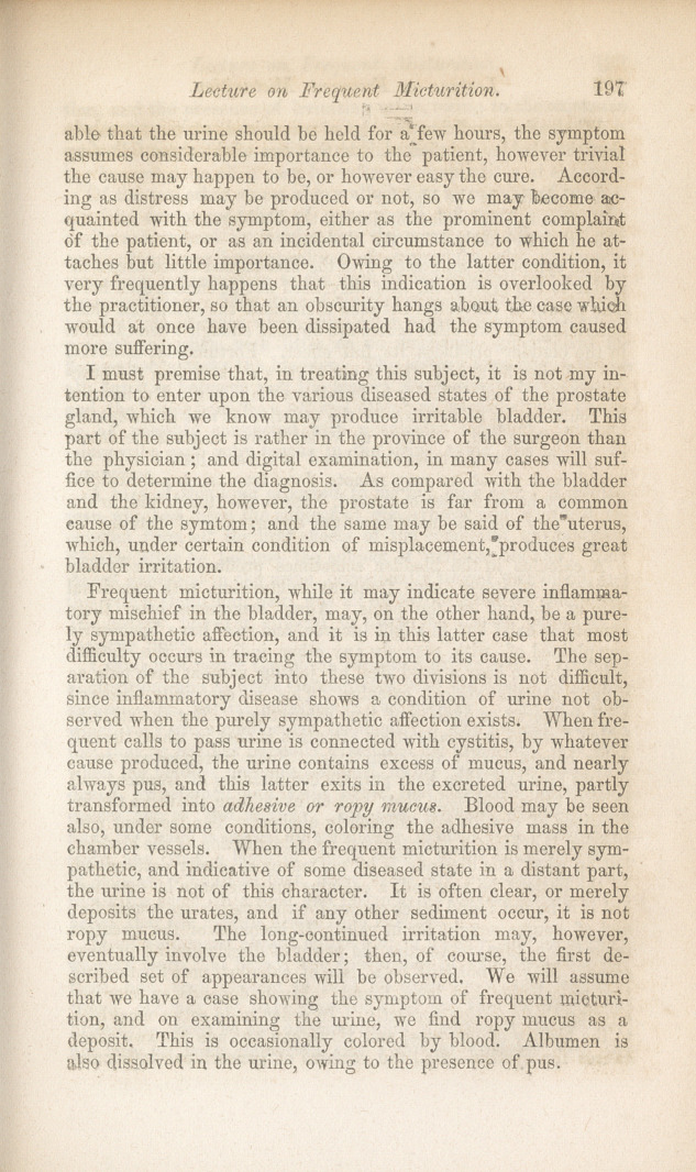 Lecture on Frequent Micturation: Croonian Lecture, Delivered before the Royal College of Physicians, 1827.