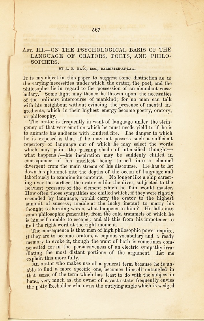 On the Psychological Basis of the Language of Orators, Poets, and Philosophers.