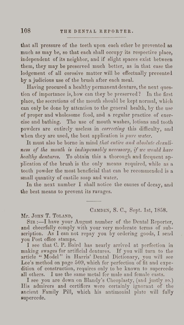 Letter from J. Lee, M. D., D. D. S.