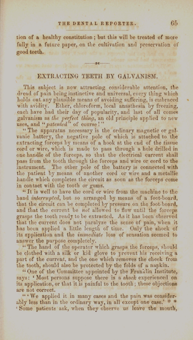 Extracting Teeth by Galvanism.