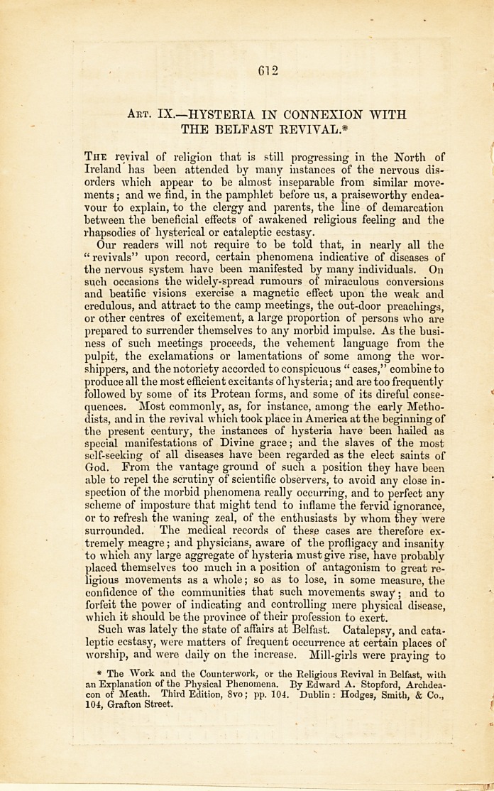 Hysteria in Connexion with the Belfast Revival.