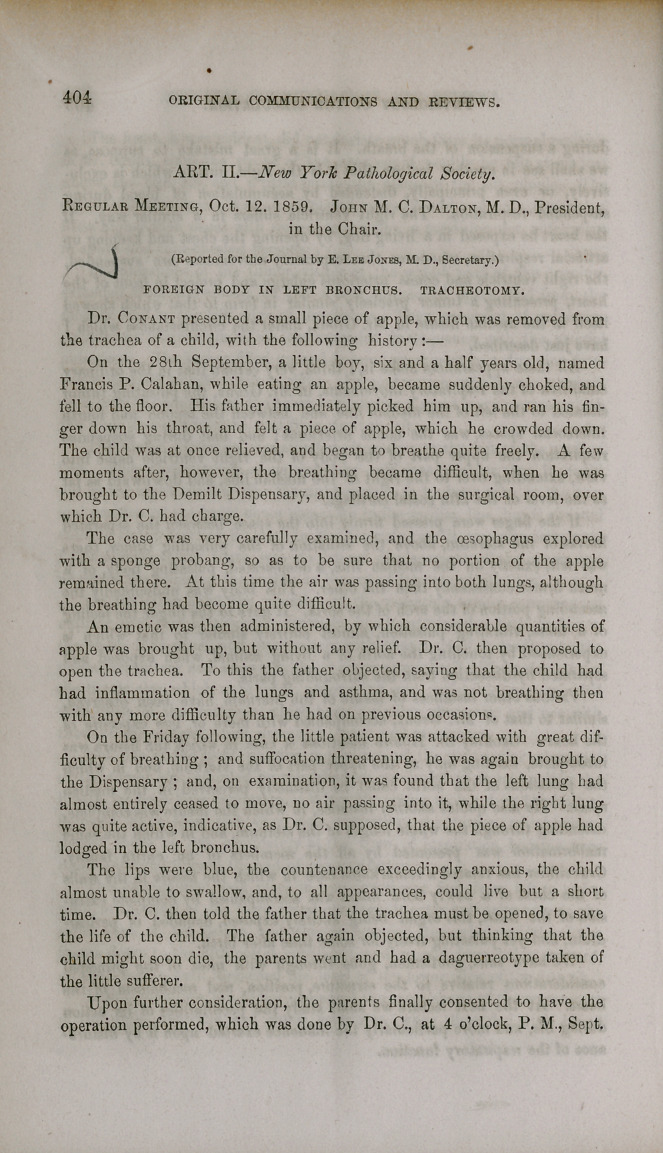 New York Pathological Society: Regular Meeting, Oct. 12, 1859. John M. C. Dalton, M. D., President.