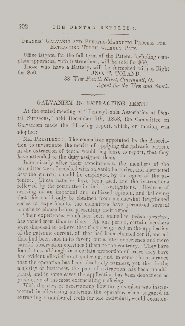 Galvanism in Extracting Teeth.