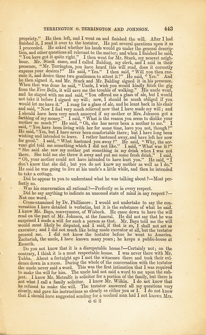 Medico-Legal Trial: Disputed Will.-Plea of Unsound Mind. Court of Probate, Westminster, May 5th. (Before Sir C. Cresswell, the Judge Ordinary, and a Special Jury.) Terrington <i>v.</i> Terrington and Johnson.