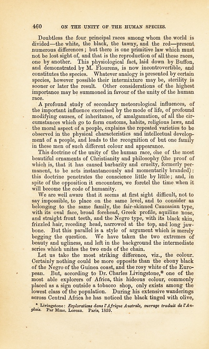 On the Unity of the Human Species: Considered with Relation to the Amelioration of Races by Education and Intermarriage.