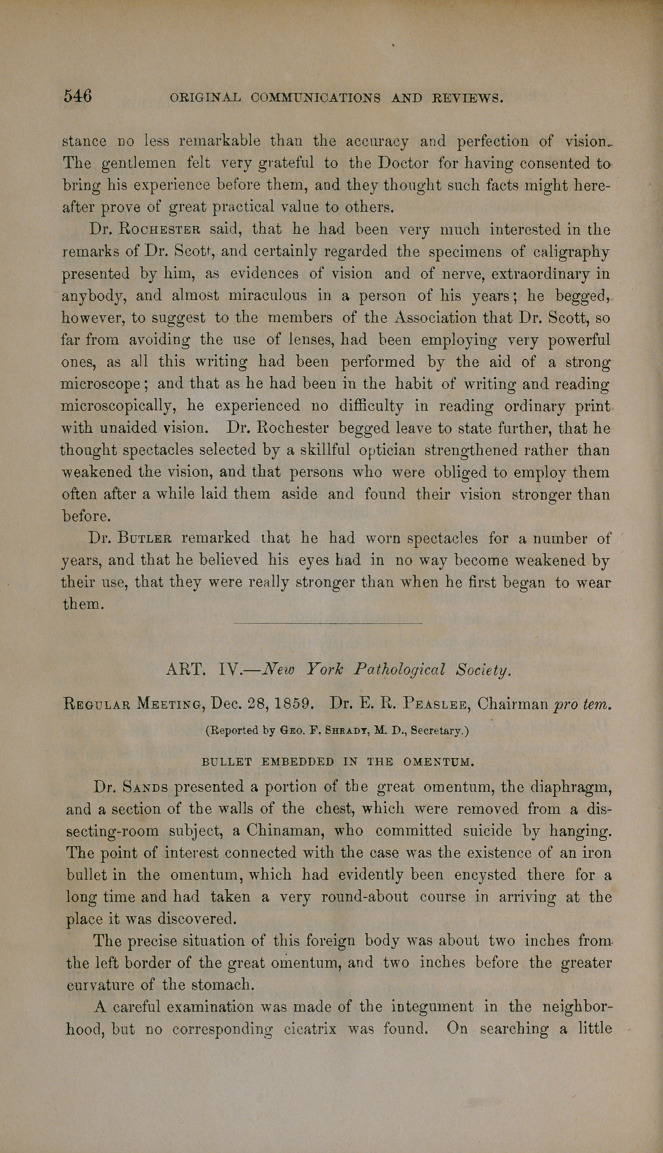 New York Pathological Society: Regular Meetings, Dec. 28, 1859, and Jan. 11, 1860.