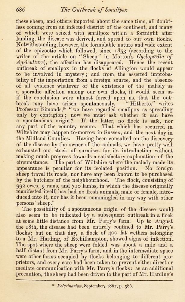The Outbreak of Smallpox among Sheep in Wiltshire.