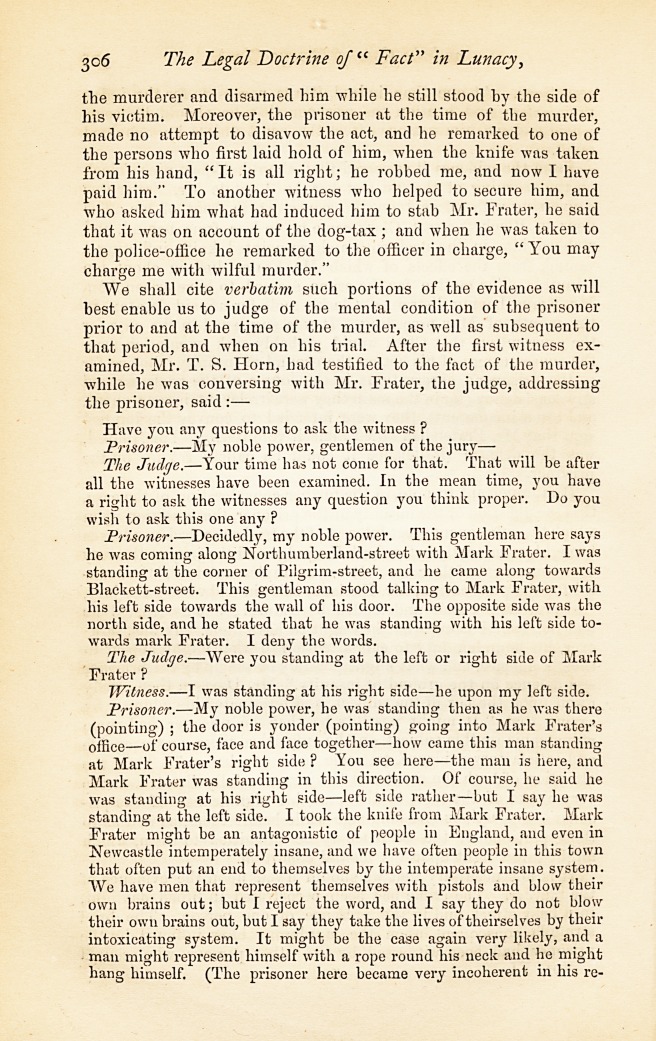 The Legal Doctrine of "Fact" in Lunacy, and the Case of George Clark.