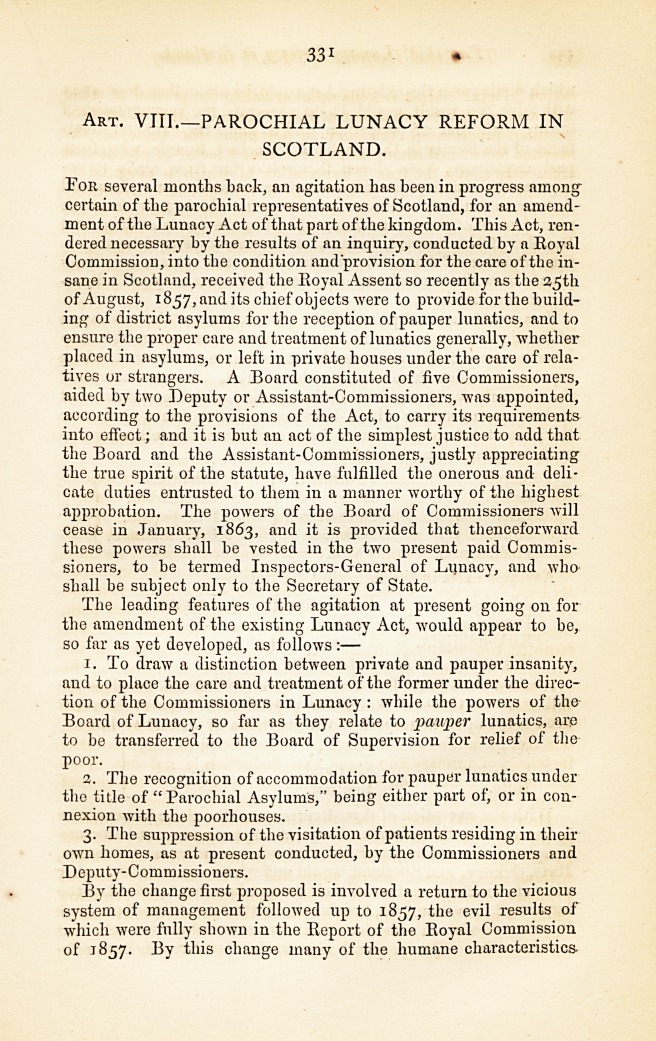 Parochial Lunacy Reform in Scotland.