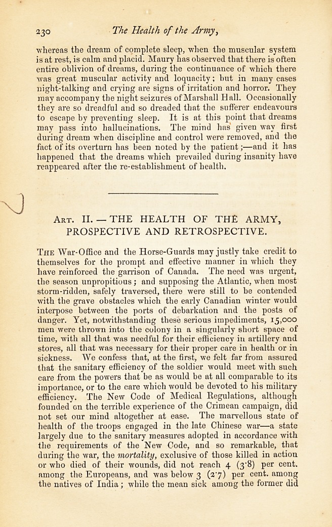 The Health of the Army, Prospective and Retrospective.