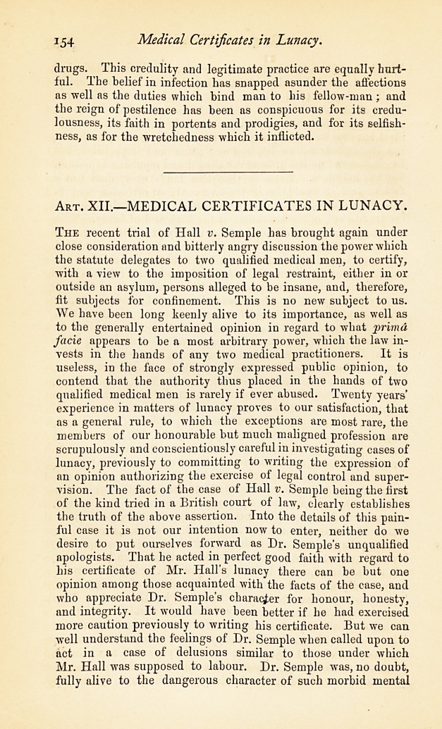 Medical Certificates in Lunacy.