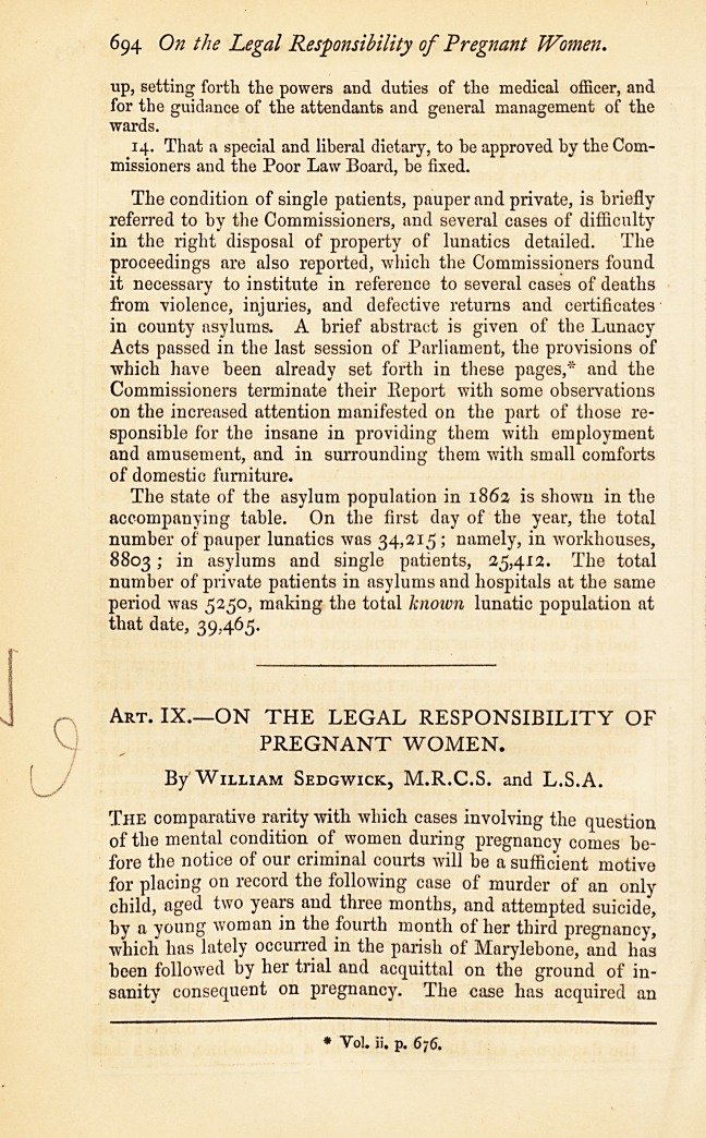 On the Legal Responsibility of Pregnant Women.