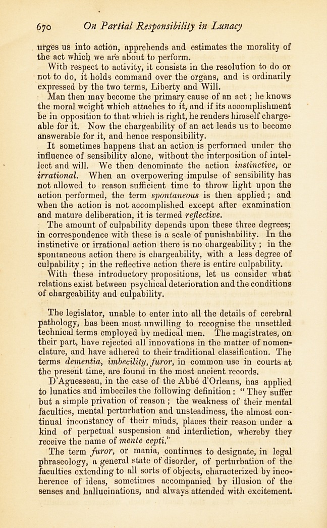 On Partial Responsibility in Lunacy and Nervous Disorders.