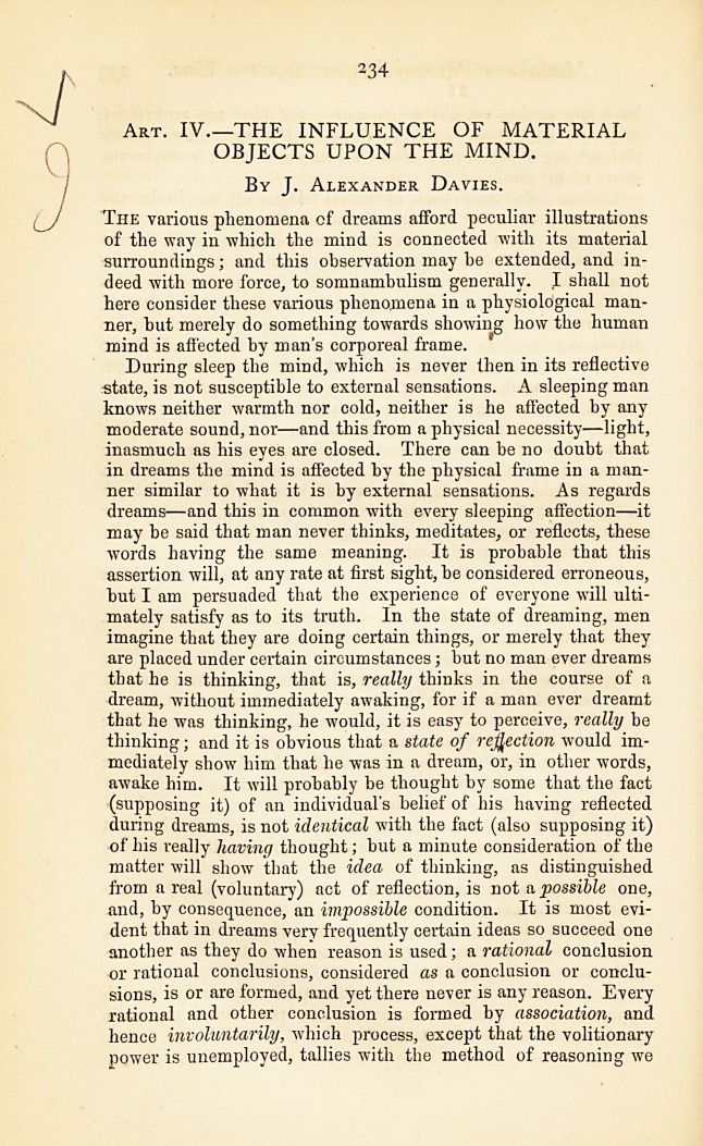 The Influence of Material Objects upon the Mind.