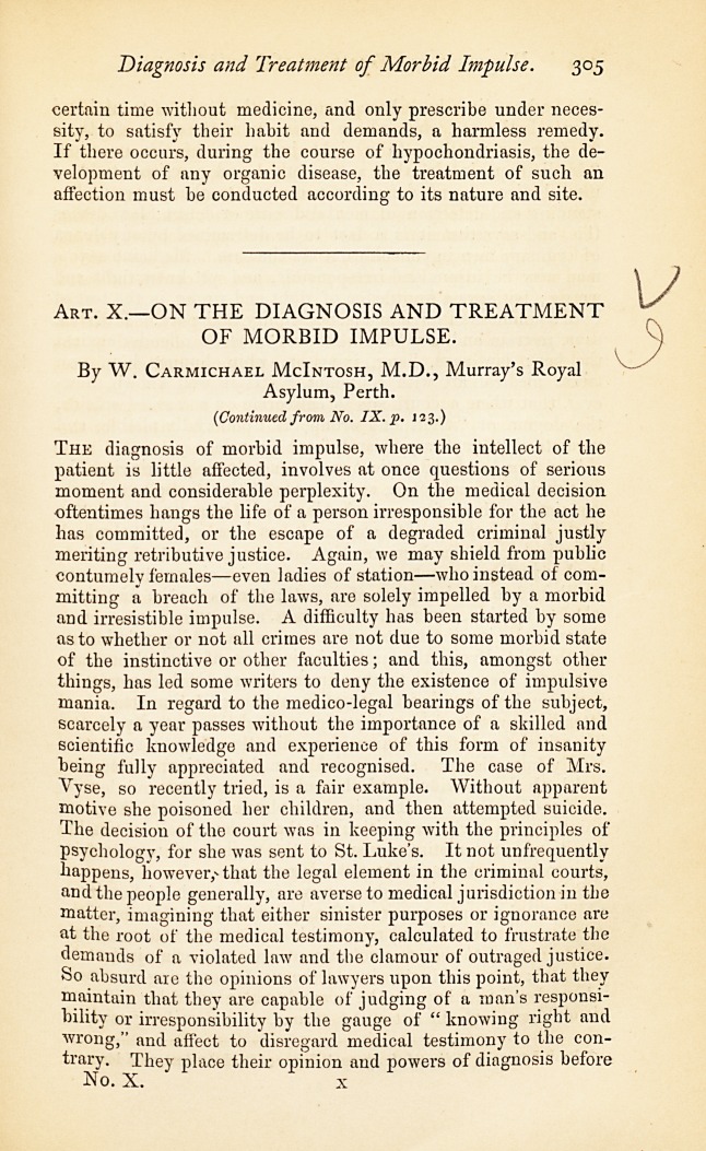 On the Diagnosis and Treatment of Morbid Impulse.