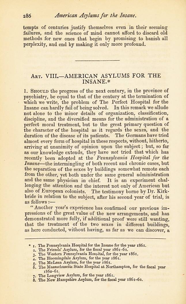 American Asylums for the Insane.