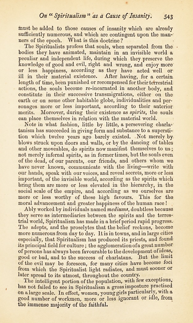 On "Spiritualism" as a Cause of Insanity.