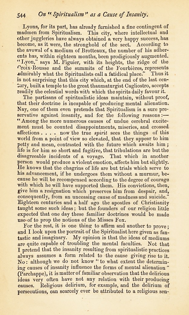 On "Spiritualism" as a Cause of Insanity.