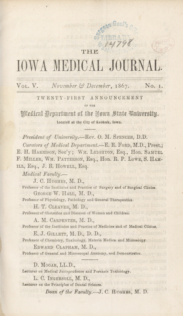 Twenty-first Announcement of the Medical Dept. Iowa State University.