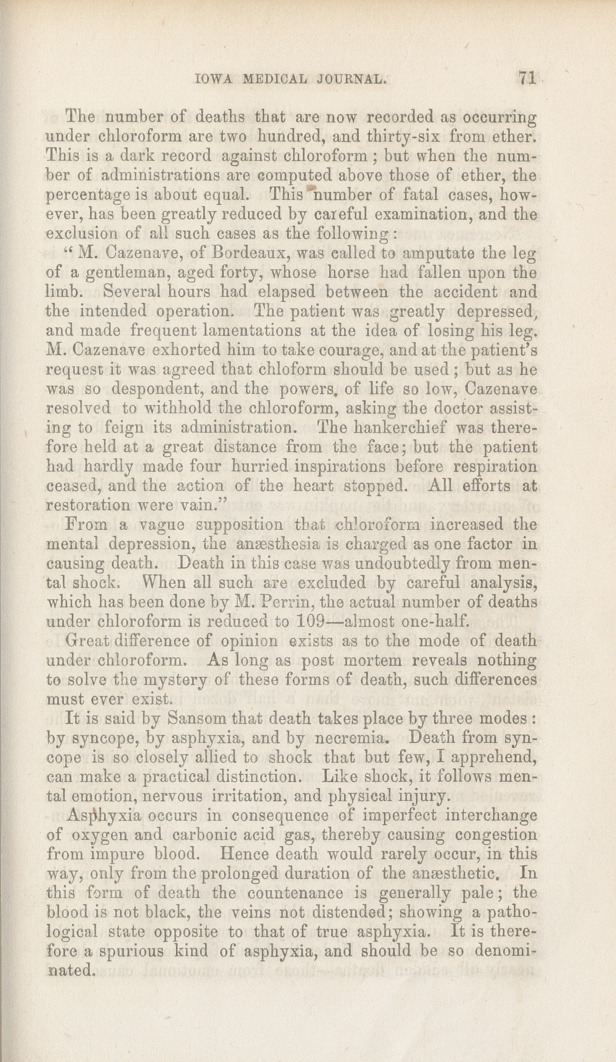 Anæsthesia: Reported to the Iowa State Medical Society, at Its Session in Davenport, May, 1867.