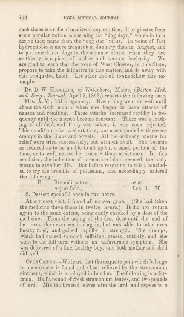 Cure of Sickness Attending Pregnancy by Bromide of Potassium.