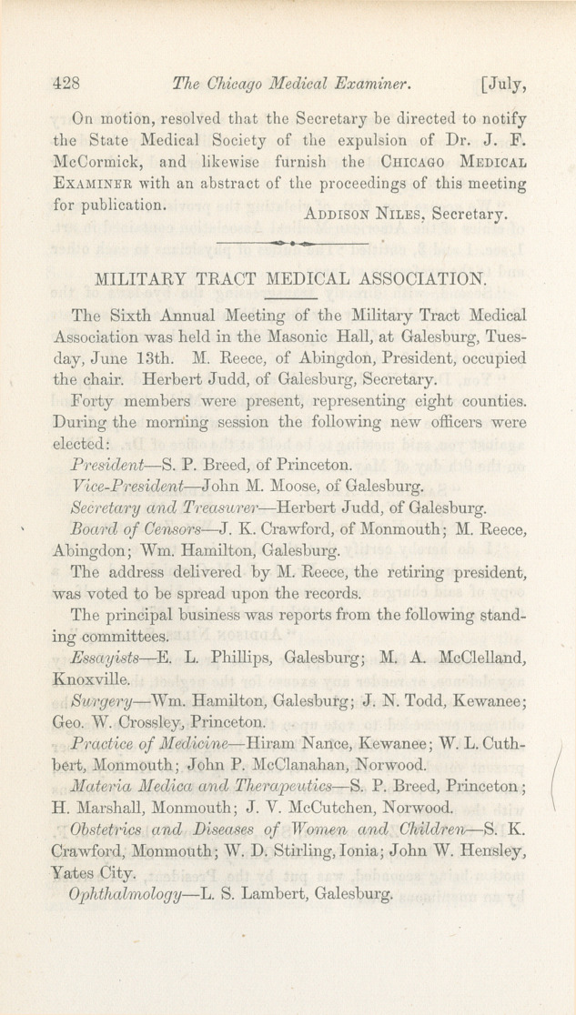 Military Tract Medical Association.