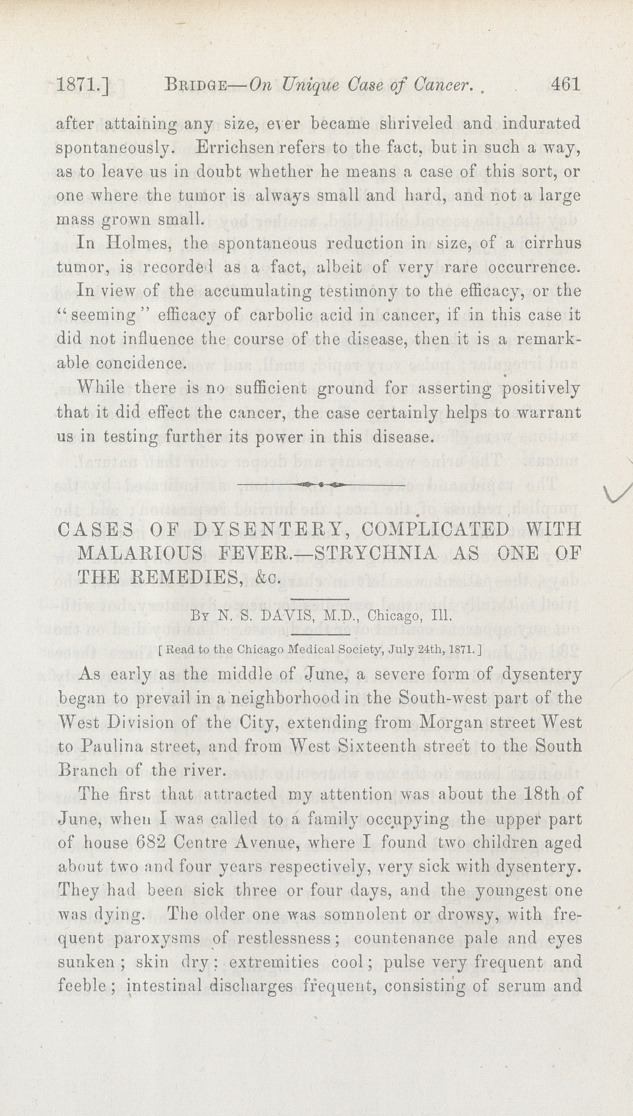 Cases of Dysentery, Complicated with Malarious Fever: Strychnia as One of the Remedies, &c.