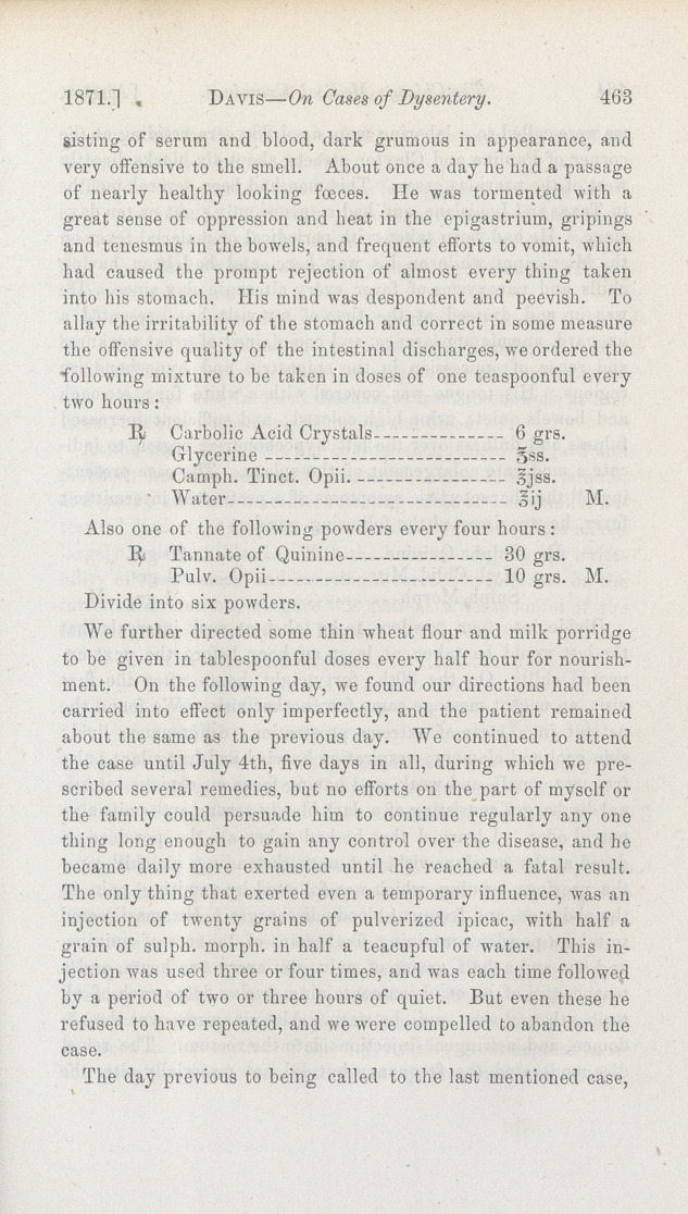 Cases of Dysentery, Complicated with Malarious Fever: Strychnia as One of the Remedies, &c.