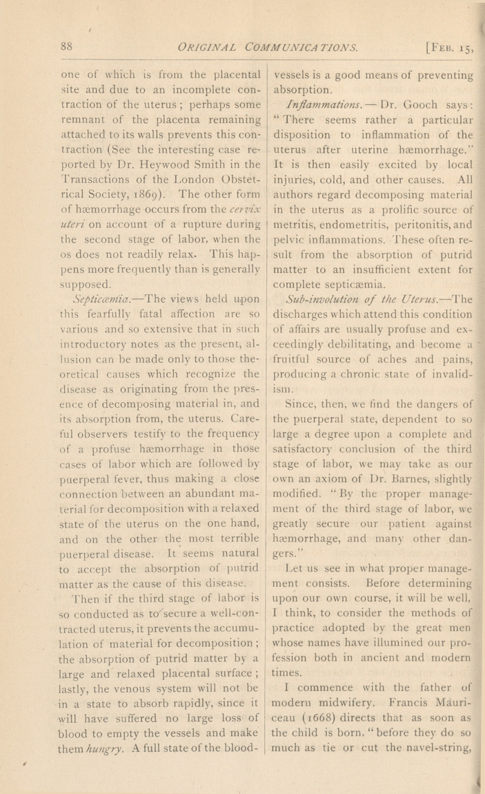 Upon the Management of the Third Stage of Labor: Read before the Society of Physicians and Surgeons Jan. 25th, 1875.