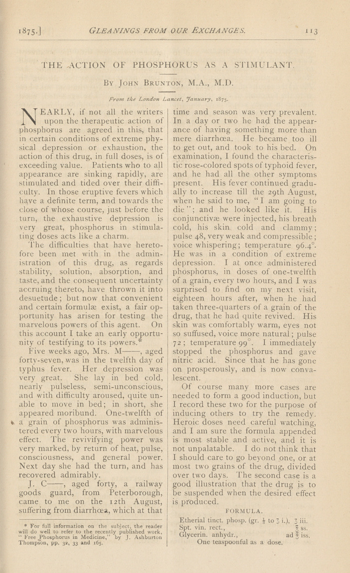 The Action of Phosphorus as a Stimulant.