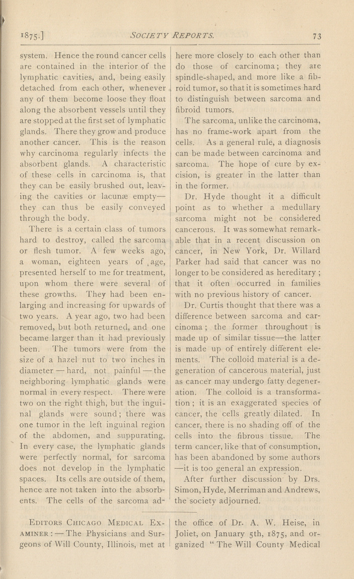 Transactions of the Chicago Society of Physicians and Surgeons: Regular Meeting, Jan. 11, 1875.