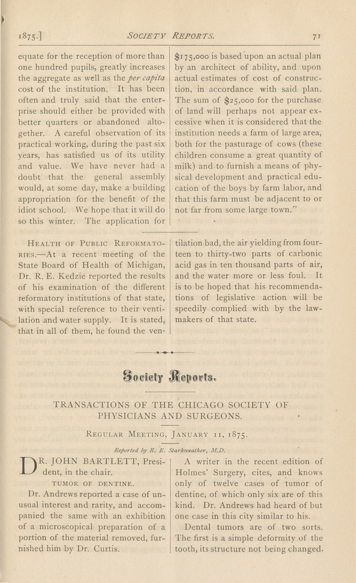 Transactions of the Chicago Society of Physicians and Surgeons: Regular Meeting, Jan. 11, 1875.