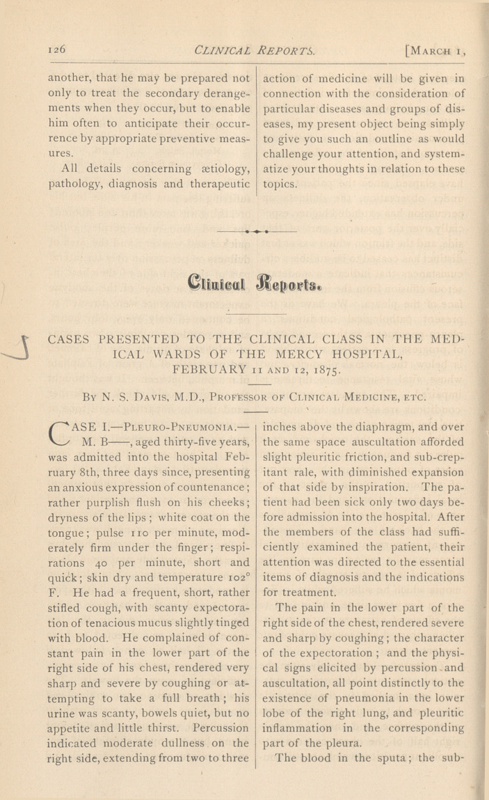 Cases Presented to the Clinical Class in the Medical Wards of the Mercy Hospital, Feb. 11-12, 1875.