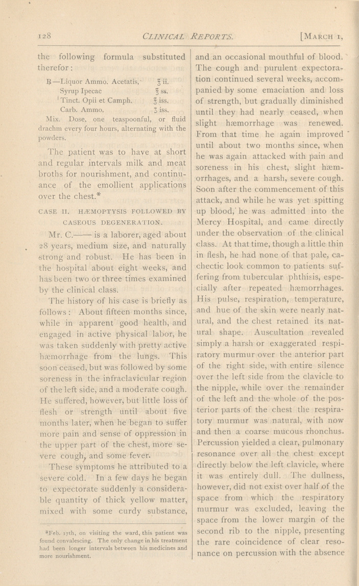 Cases Presented to the Clinical Class in the Medical Wards of the Mercy Hospital, Feb. 11-12, 1875.